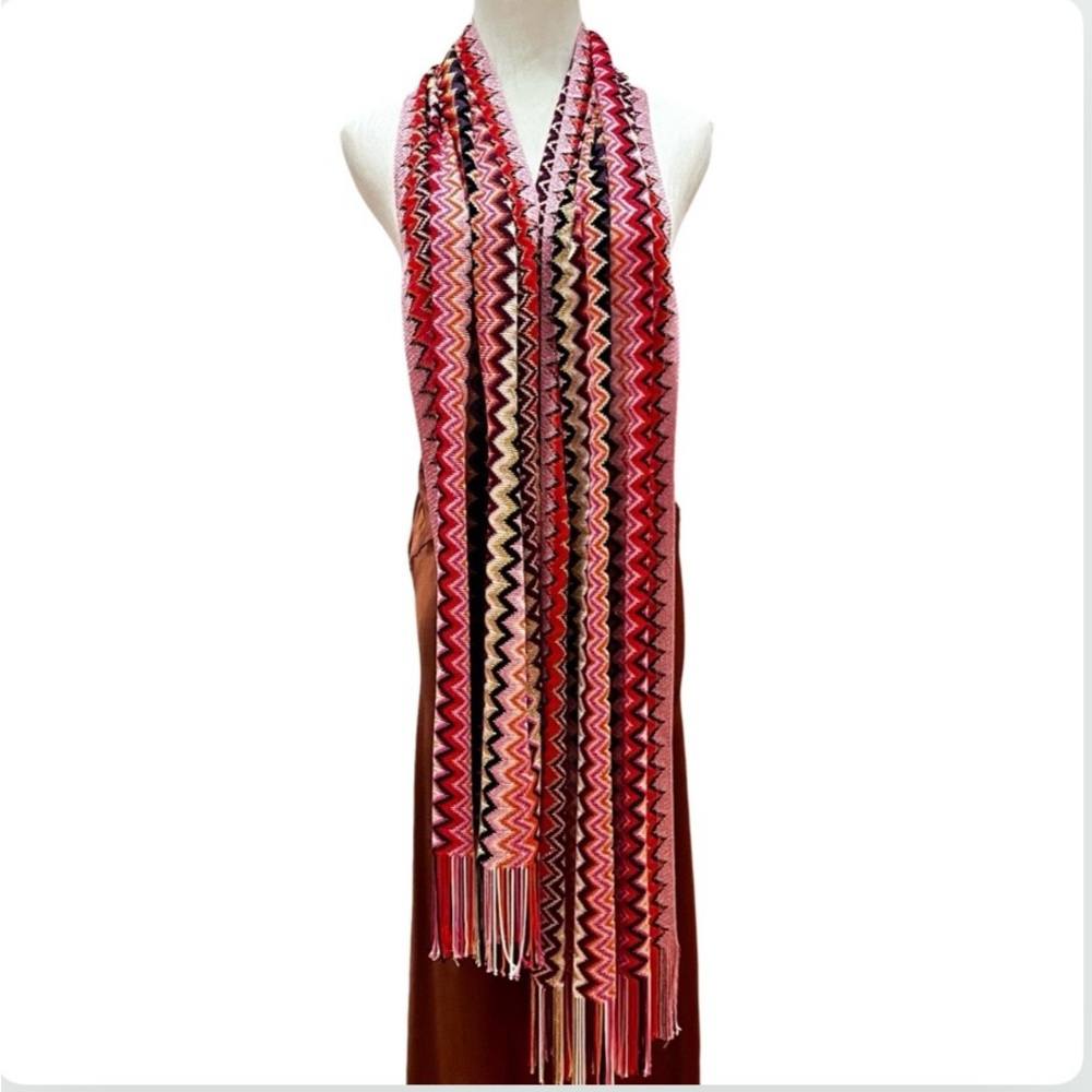 MISSONI Zigzag Patterned Scarf - Red, Pink, Black, Purple, Gold Vibrant colors